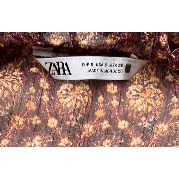 Zara Ruffled Printed Metallic Long Sleeve Mini Dress, Size Small - Picture 11 of 15